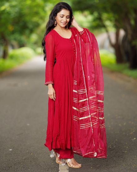 Jui Gadkari Red Anarkali Dress