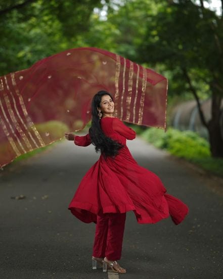 Jui Gadkari Red Anarkali Dress