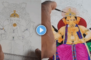 Lalbaugcha Raja drawing made by physically challenged artist viral video on social media