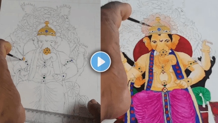 Lalbaugcha Raja drawing made by physically challenged artist viral video on social media