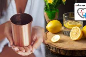 drinking hot lemon water in a copper pot