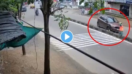 Terrifying Accident VIDEO: Speeding Car Hits And Pins Woman Against Divider While Sweeping Road In Hanamkonda video