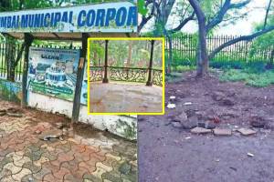 iron benches stolen from the municipal gardens at vashi