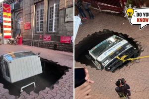 PMC Truck falls into sinkhole developed