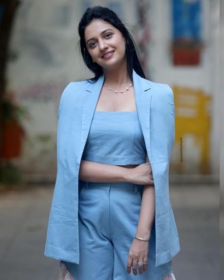 Tejashri Pradhan Blue Blazer Suit Look