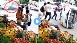 Car Accident Video : दुचाकीला धडक देत भररस्त्यात कार पलटी झाली; व्हिडीओ पाहून येईल अंगावर काटा