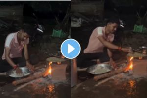 a young man making bhakari on chulha video viral