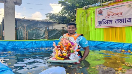 Ganesh idol immersion, Vasai Virar, artificial lake,