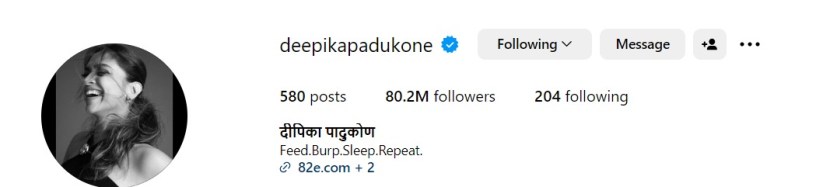 deepika padukone updates instagram bio