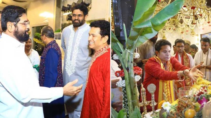 sachin tendulkar ganpati darshan cm house in mumbai