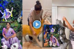 shweta mahadik made ganpati idol and jungle theme decor for bappa