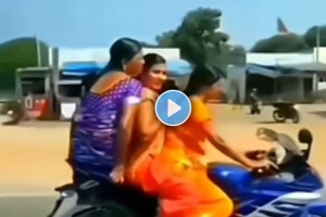 Woman riding a bike with tripple seat viral video on social media