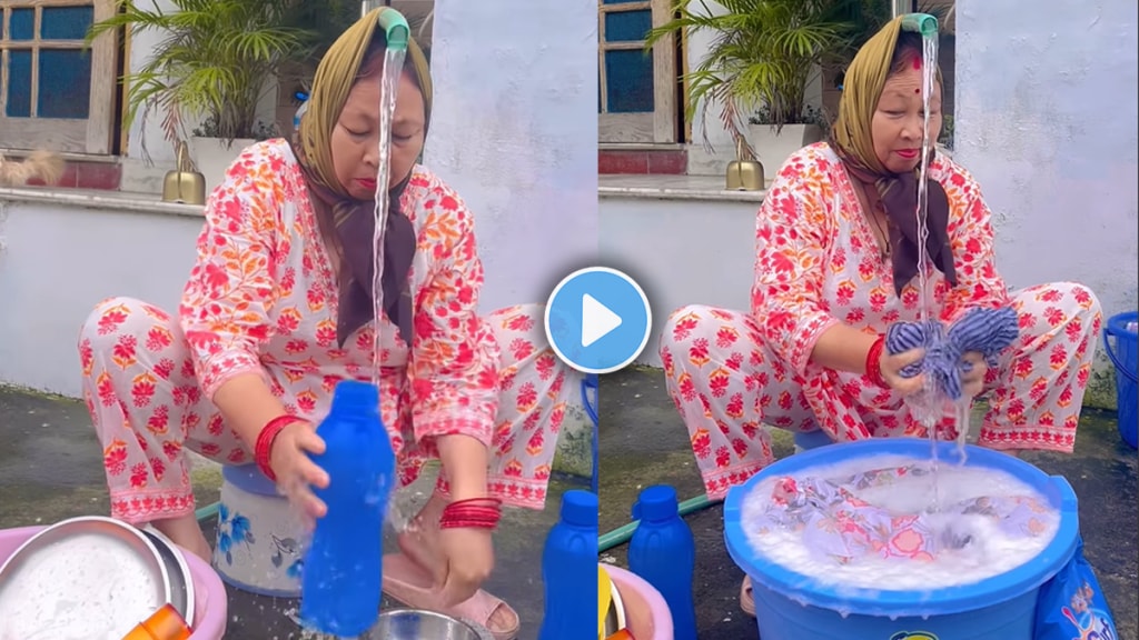 Woman jugaad video of washing utensils and clothes went viral on social media