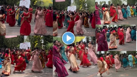 young girls dressed in saree and dance Kurchi MadathaPetti song Mahesh Babu and Sreeleela song