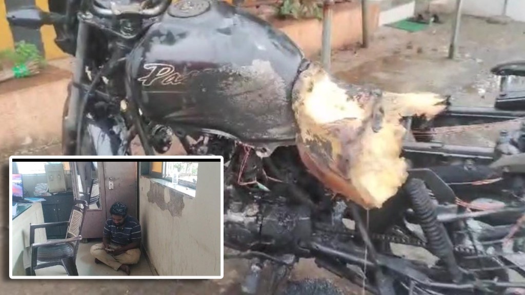 A drunken youth in Vasai set the bike on fire when stopped by the police