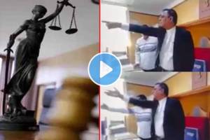 Dwarka court judge standing on chair yelling