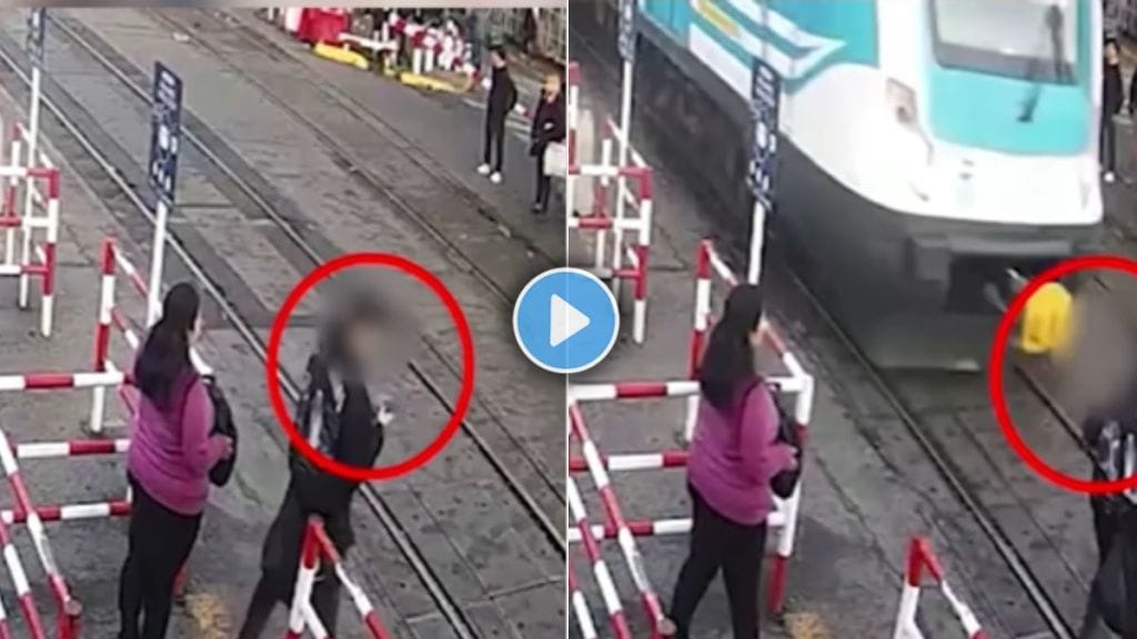 Man distracted by phone narrowly escapes train collision video goes viral