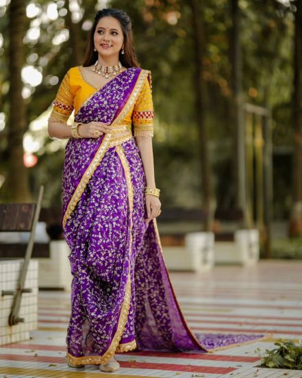 Navratri 2024 Actress Purple Saree Look