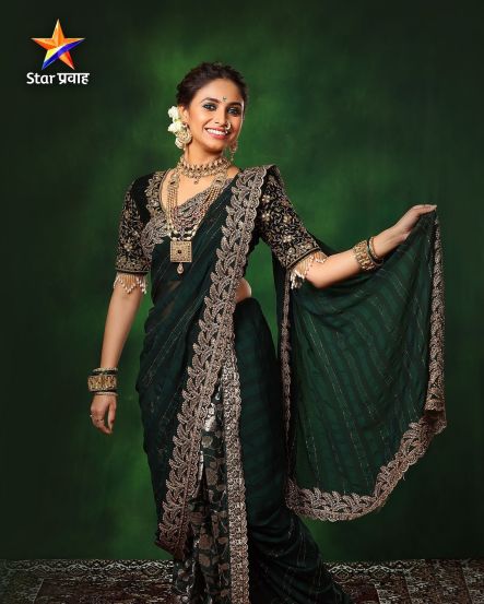 Navratri 2024 Green Saree Look