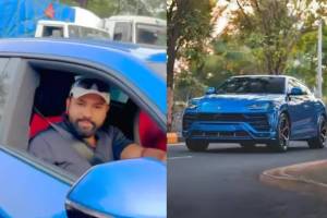 Rohit Sharma Lamborghini Urus Blue car number plate