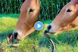 cow licked the snake with love