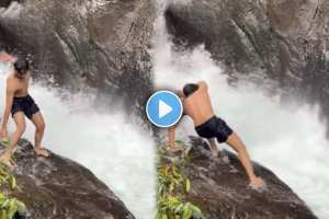 young reel maker fell on the waterfall