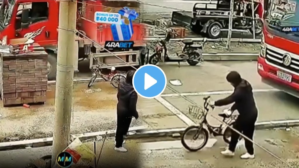 Shocking video of Truck got stuck in pothole after arguing with cycling woman video goes viral