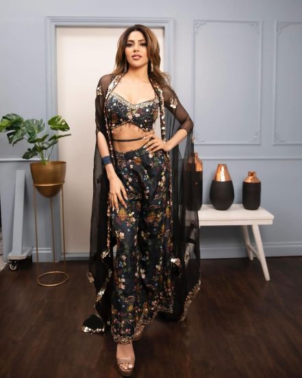 Nikki Tamboli Black Sharara Dress Look