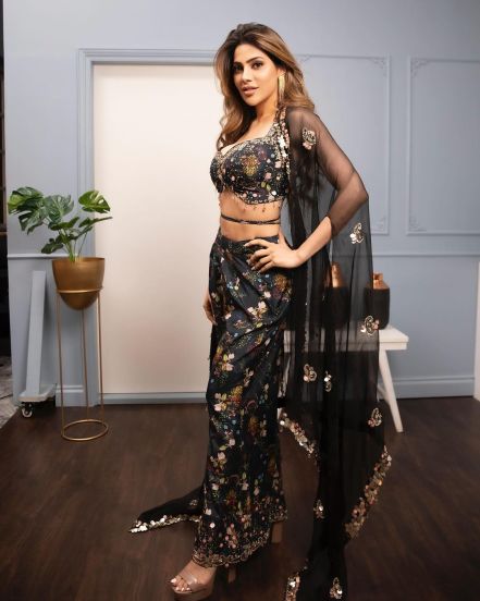 Nikki Tamboli Black Sharara Dress Look