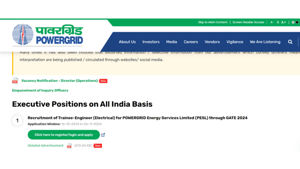 PGCIL Trainee Recruitment 2024 Applications begin for 795 posts link to register here