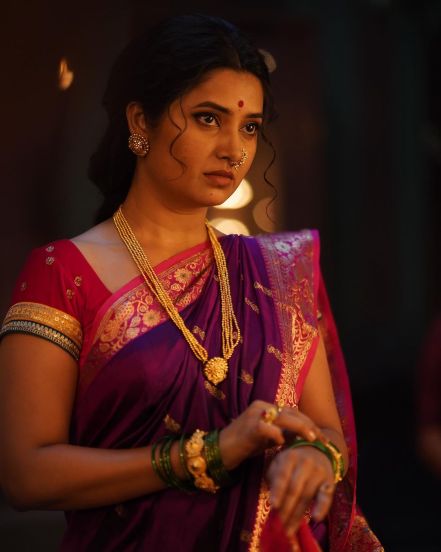 Prajakta Mali Purple Nauvari Saree