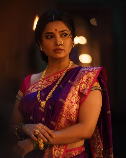 Prajakta Mali Purple Nauvari Saree