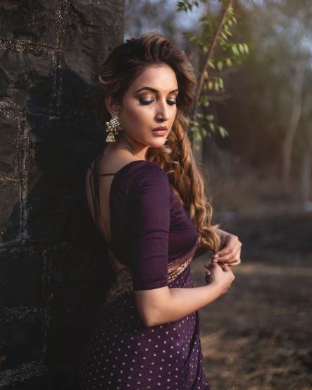 Rupali Bhosle Purple Banarasi Saree