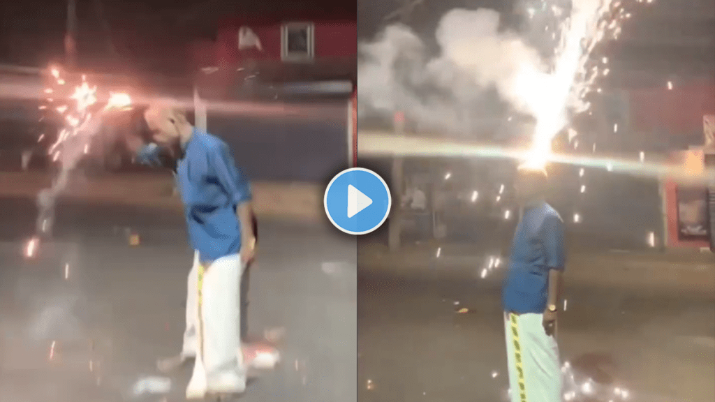 In Diwali Uncle burst fire crackers on his head viral video on social media