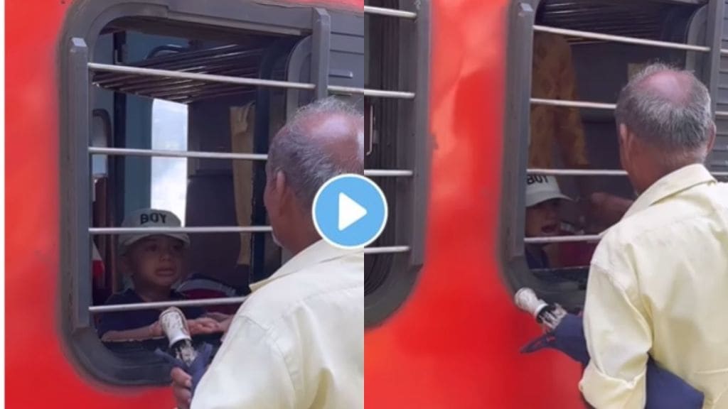 Grandpa and grandchild become emotional at Railway Station