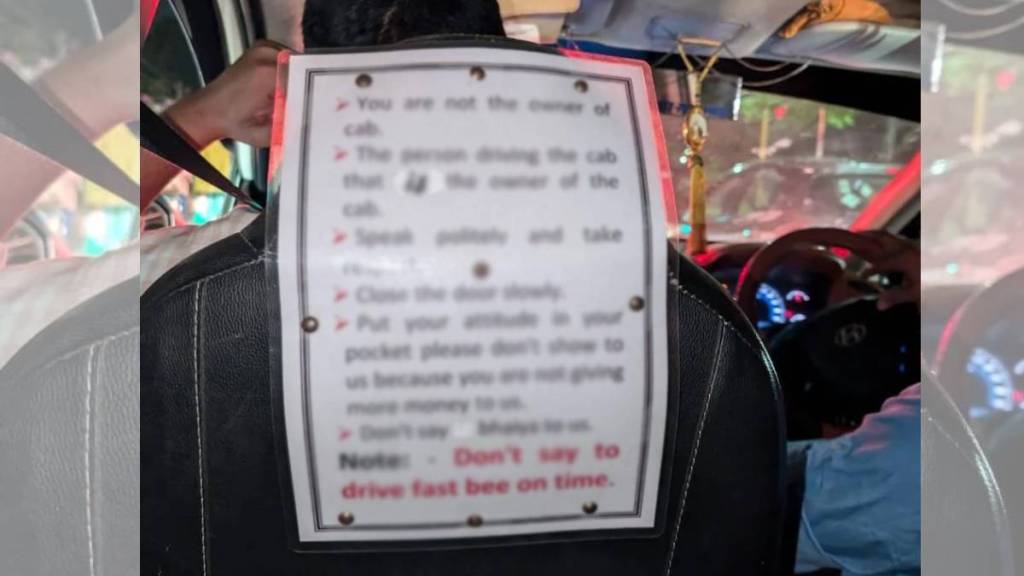 Viral Post Shows Cab driver printed the six rules For Passengers