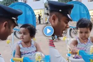 Viral Video Shows Traffic Police has stopped a Baby Girl