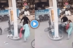 Woman hit a man at petrol pump accident viral video on social media