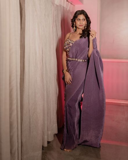 Yogita Chavan Purple Crape Saree