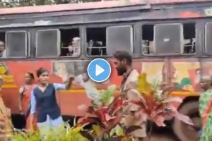 viral video two girl students beat st bus conductor with slippers for molestation in ratnagiri