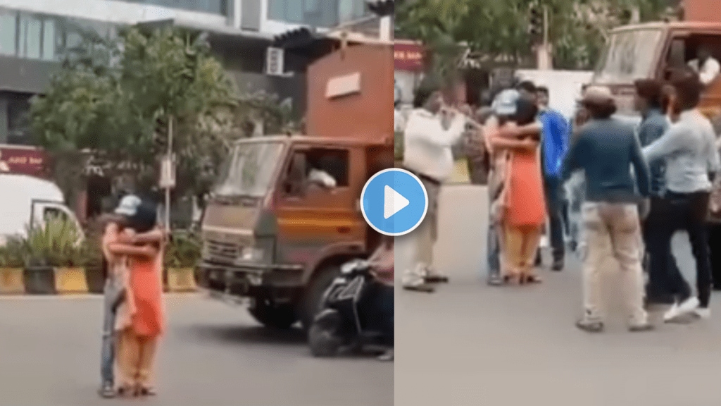 Couple hugging each other in the middle of the road couple romance viral video