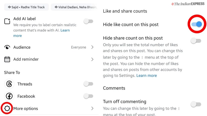 hide likes on a new post