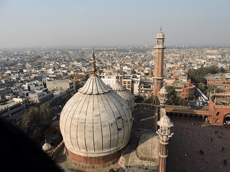 View of Delhi from the mosque's domes. Jama Masjid has been an enduring symbol of Delhi throughout its history.