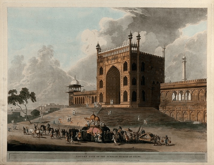 Eastern gate of the Jami Masjid, painted in 1795 by Thomas Daniell