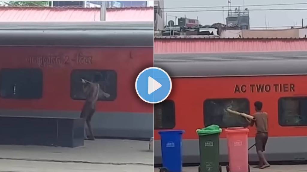 indian railway viral video man breaks train window