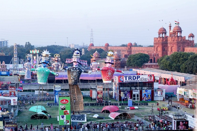 Meghnath are installed on the eve of the Dussehra festival at Red Fort, in New Delhi on Friday