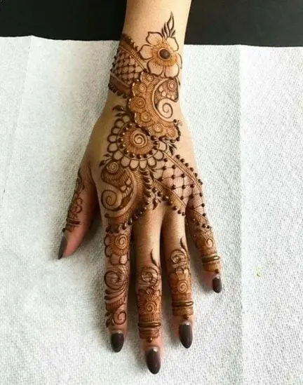 Back hand Mehndi designs for Karva Chauth