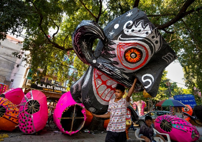 carries an effigy Dussehra festival preparation