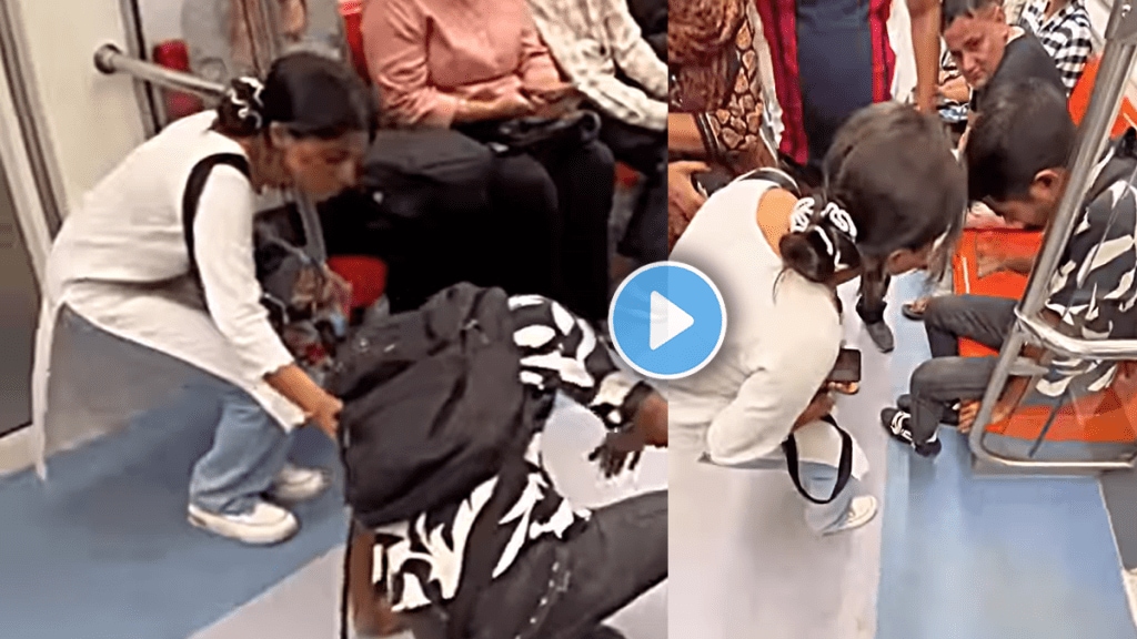 Viral video of young man fainted in metro and girl helping him out