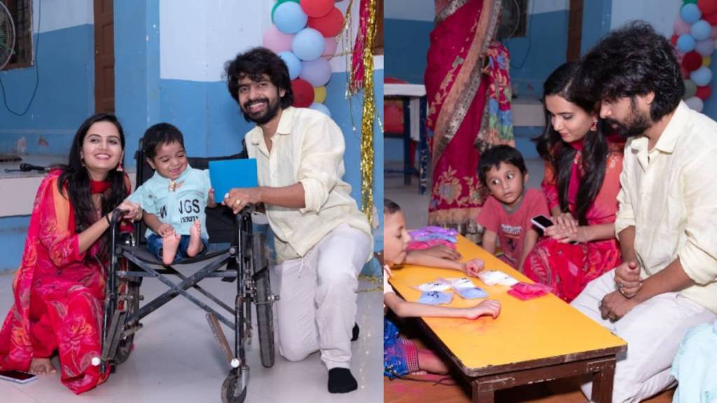 prathamesh parab and his wife kshitija celebrates diwali with disabled children